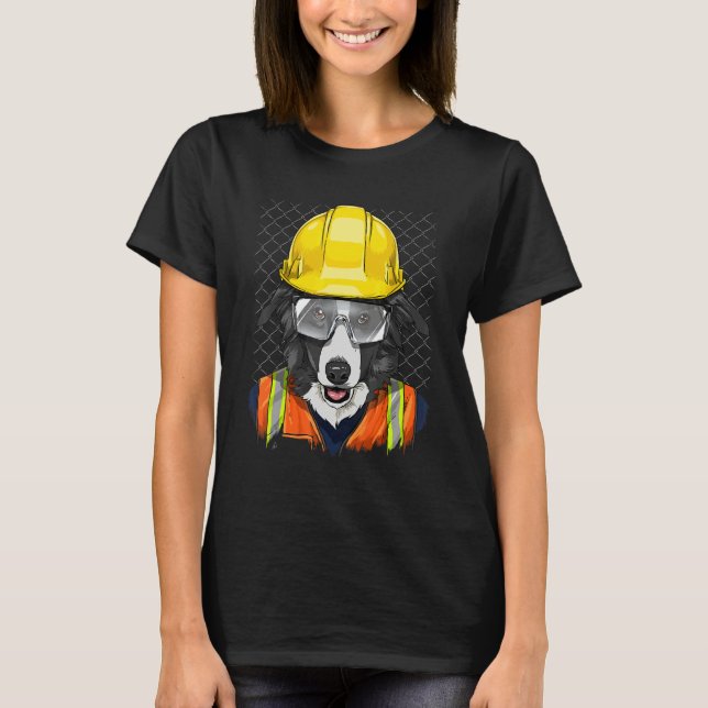 Construction Worker Border Collie Laborer Puppy Do T Shirt (Framsida)