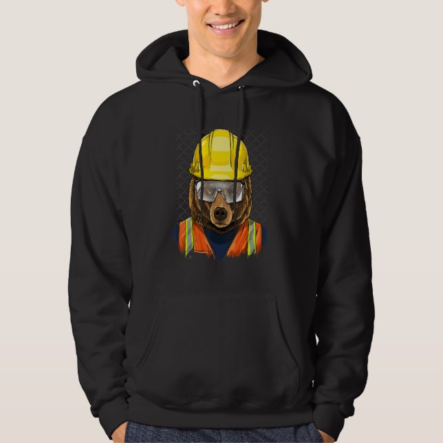 Construction Worker Brown Grizzly Bear Laborer Bea Hoodie (Framsida)