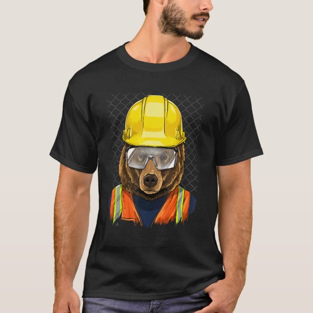 Construction Worker Brown Grizzly Bear Laborer Bea T Shirt (Framsida)