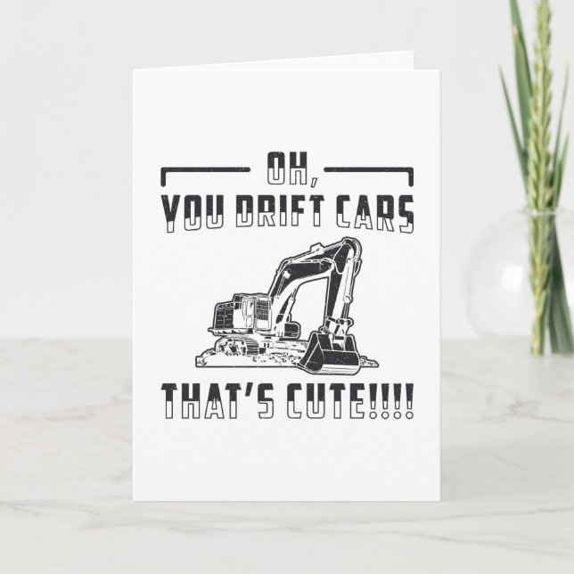 Construction Worker Excavator Drift Cars Cute Dig Kort (Framsida)
