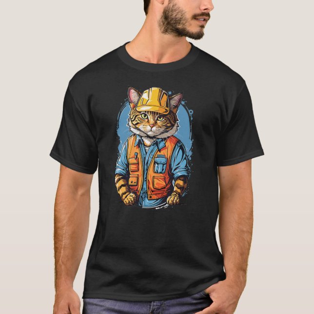 Construction Worker Foreman Boss Cat Graphic T Shirt (Framsida)