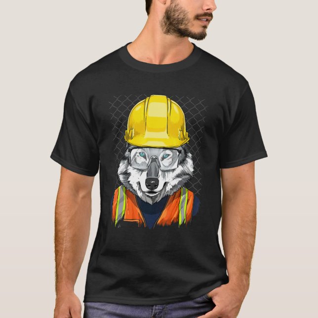 Construction Worker Gray Wolf Laborer Wild Animal  T Shirt (Framsida)
