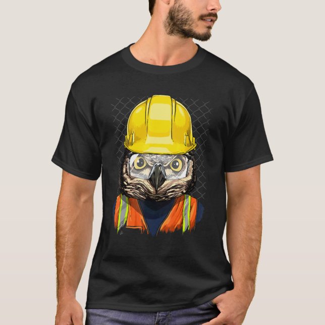 Construction Worker Owl Laborer Animal Bird Owner  T Shirt (Framsida)