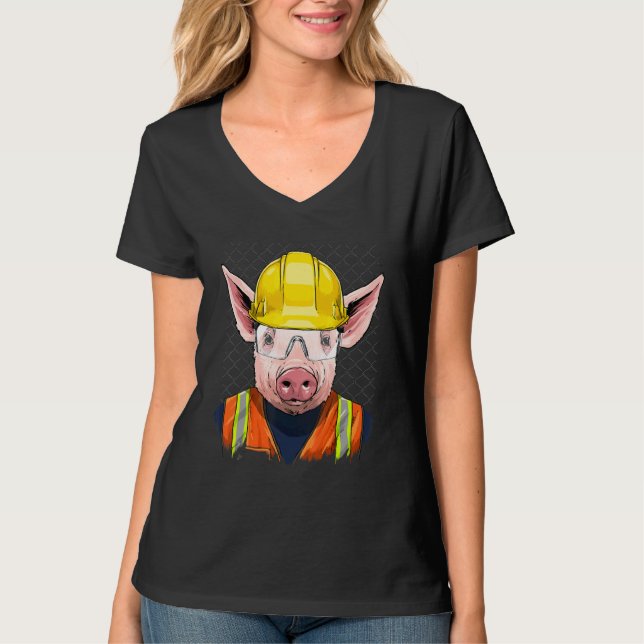 Construction Worker Pig Laborer Piggy Farm Animal  T Shirt (Framsida)