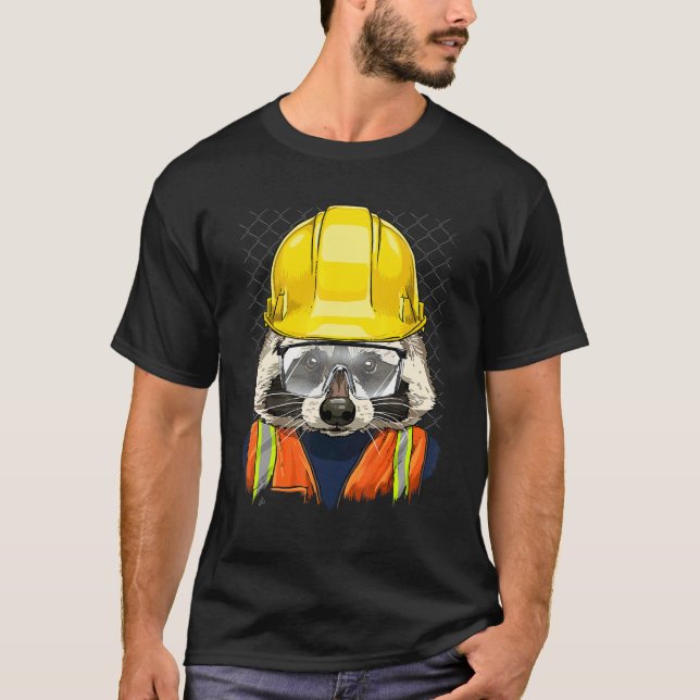 Construction Worker Raccoon Laborer Animal Raccoon T Shirt (Framsida)