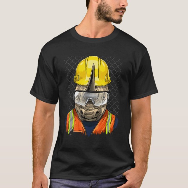 Construction Worker Rhinoceros Laborer Animal Rhin T Shirt (Framsida)