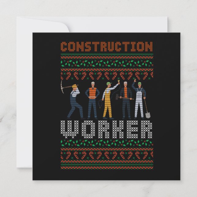 Construction Worker Ugly Christmas Sweater Gift Inbjudningar (Framsida)