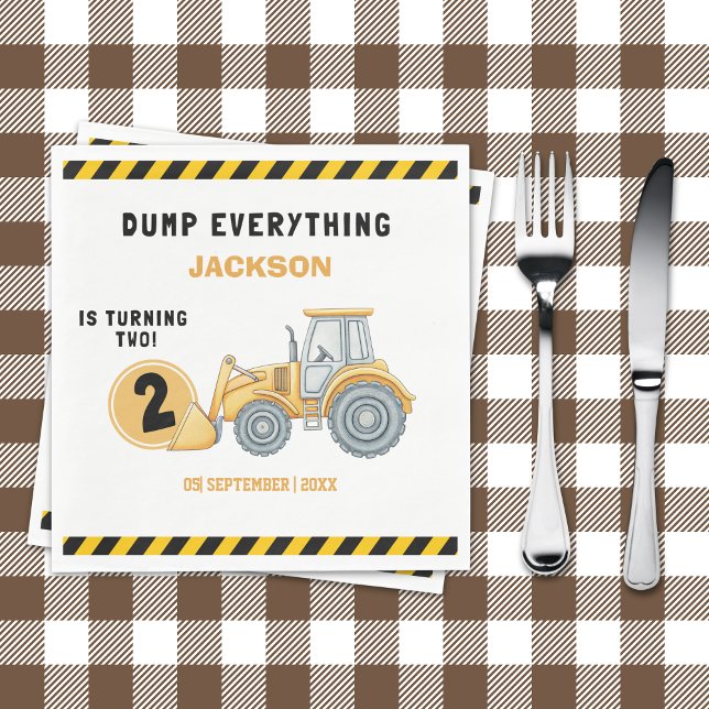 "Construction Zone Party – Dump Truck 2nd Birthday Pappersservett (Skapare uppladdad)