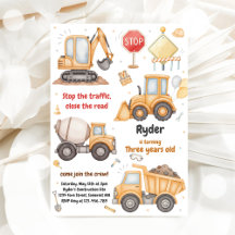 Constructions Dump Truck Excavator Boy Birthday