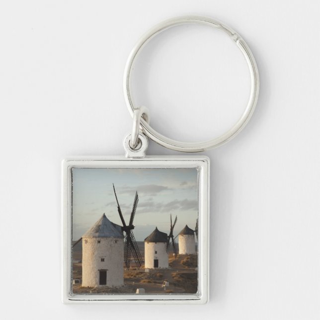 Consuegra, antika La Mancha-vindkraftverk Fyrkantig Silverfärgad Nyckelring (Framsidan)
