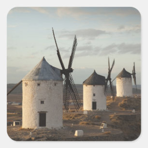 Consuegra, antika La Mancha-vindkraftverk Fyrkantigt Klistermärke