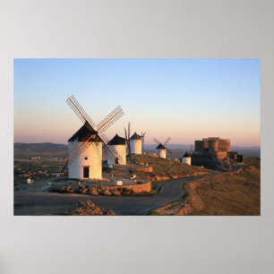 Consuegra, La Mancha, Spanien, vindkraftverk Poster