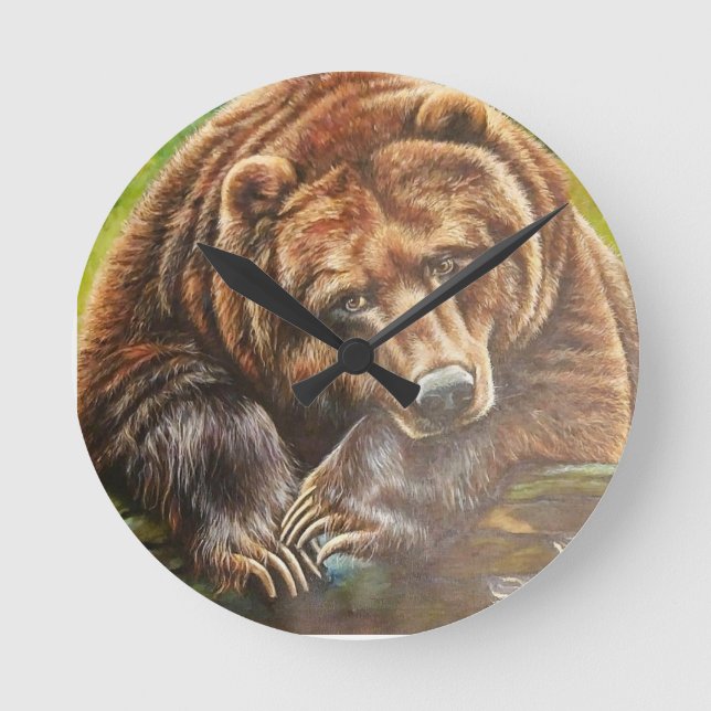Contemplative Bear Rund Klocka (Framsida)