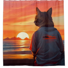 "Contemplative Cat Sunset: Whimsical Beach Art"