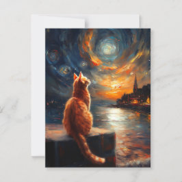 Contemplative Ginger Cat | Starry Night Himmel Vykort