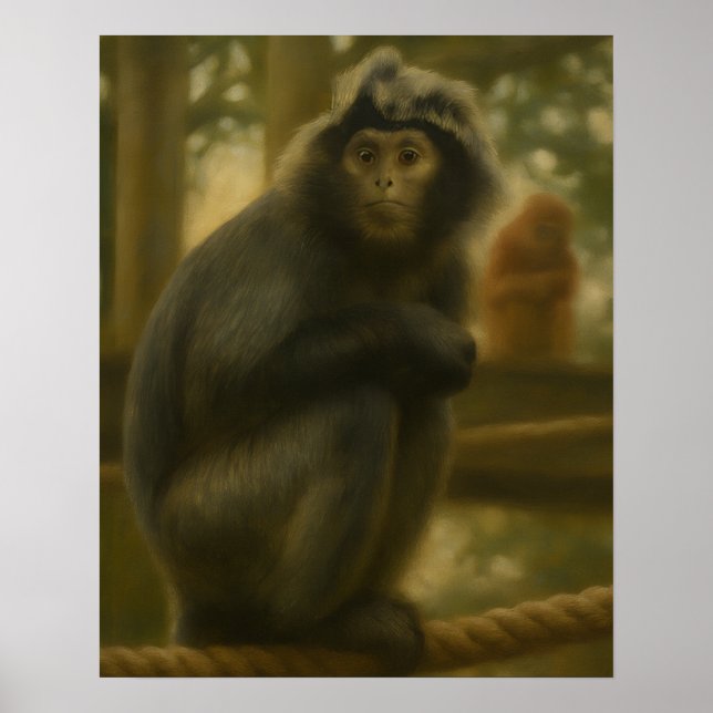 Contemplative Monkey - Serene Wildlife Art Poster (Framsidan)