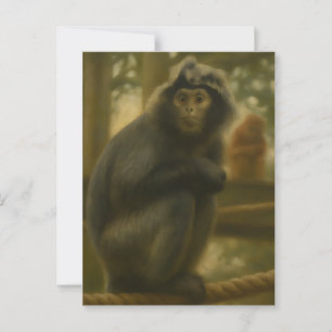Contemplative Monkey - Serene Wildlife Art Vykort