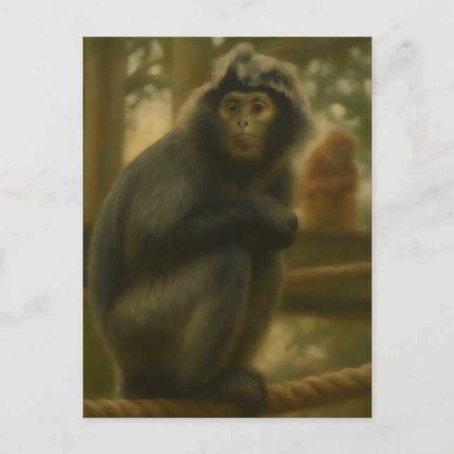 Contemplative Monkey - Serene Wildlife Art Vykort (Framsida)