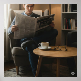 Contemplative News Reader Poster