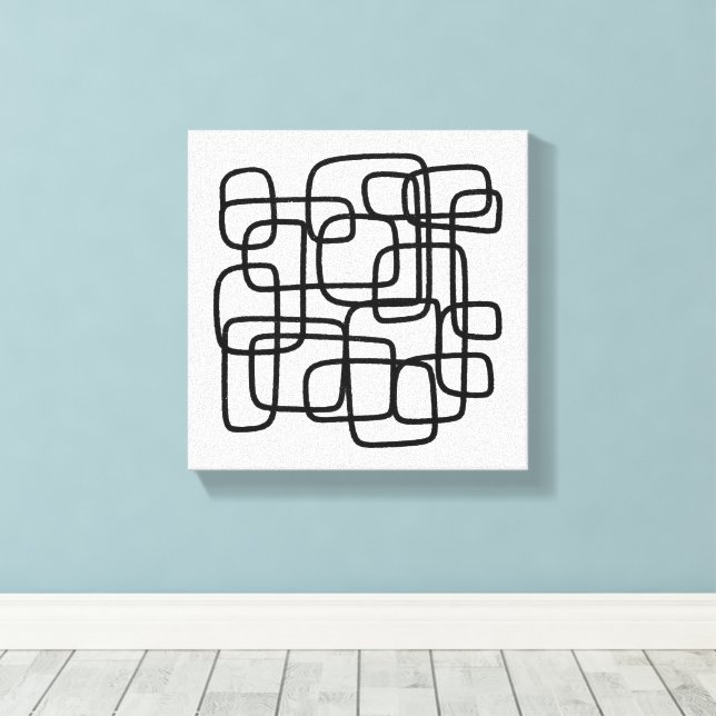 Contemporary Abstract Line Art Black And White  Canvastryck (Insitu (trägolv))