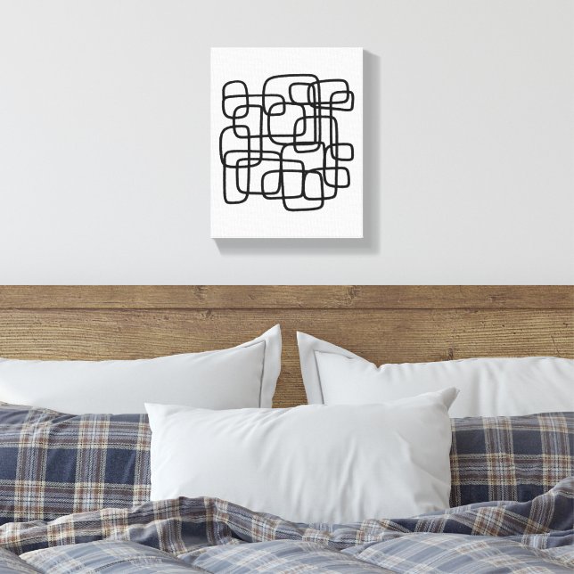 Contemporary Abstract Line Art Black And White  Canvastryck (Insitu (sovrum))