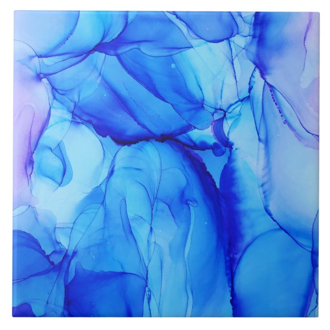 Contemporary Abstrakt Blue and Lila Bläck Art Kakelplatta (Framsidan)