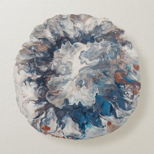 Contemporary Abstrakt Blue Bronze Grått Cream Rund Kudde