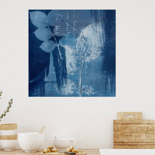 Contemporary abstrakt blue grunge cyanotype poster