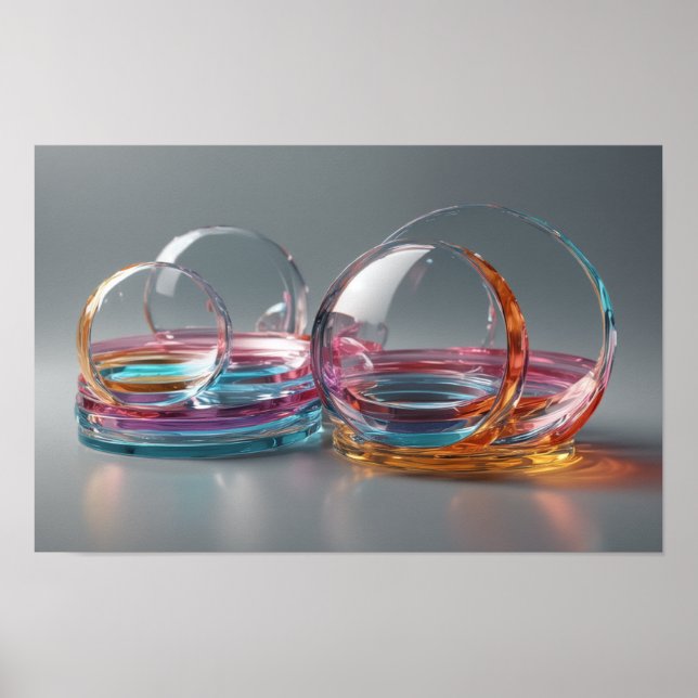 Contemporary Abstrakt Glass Art Rosa och Grått Poster (Framsidan)