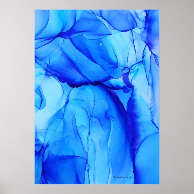 Contemporary Abstrakt Indigo Blue Alcohol Bläck Ar Poster (Framsidan)