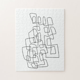 Contemporary Abstrakt Line Art i svartvitt Pussel