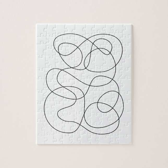 Contemporary Abstrakt Line Teckning Black and Whit Pussel (Vertikal)