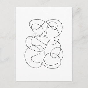 Contemporary Abstrakt Line Teckning Black and Whit Vykort