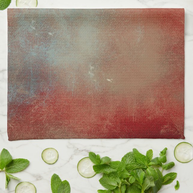 Contemporary Abstrakt Red Guld Blue - Färgat Kökshandduk (Vikta)