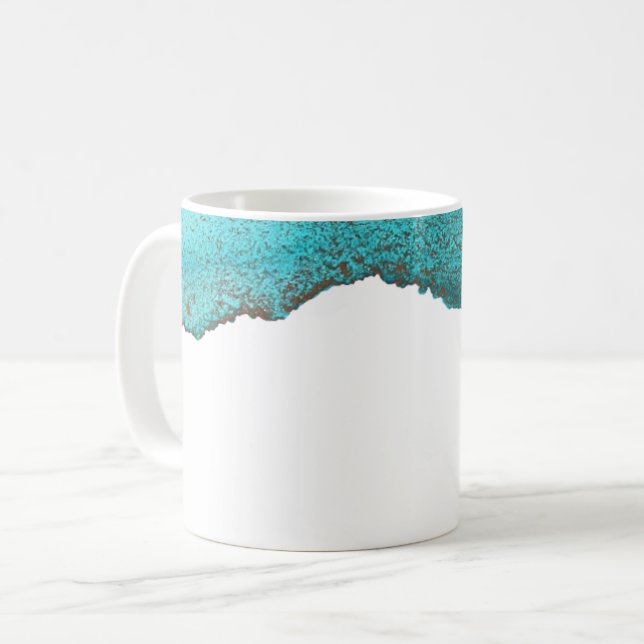 Contemporary Abstrakt Turquise Guld Bläck Art Kaffemugg (Framsida vänster)