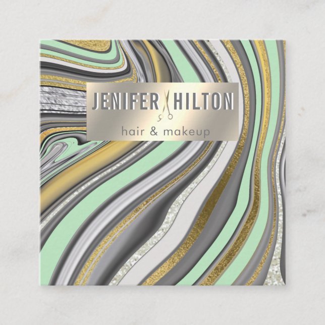 Contemporary agate geode neo mint guld hårstylist fyrkantigt visitkort (Framsida)