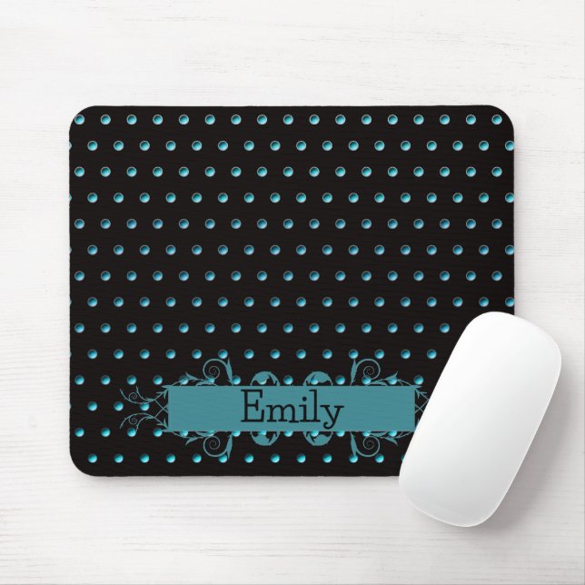 Contemporary Aqua Polka dots med Namn Musmatta (Med mus)