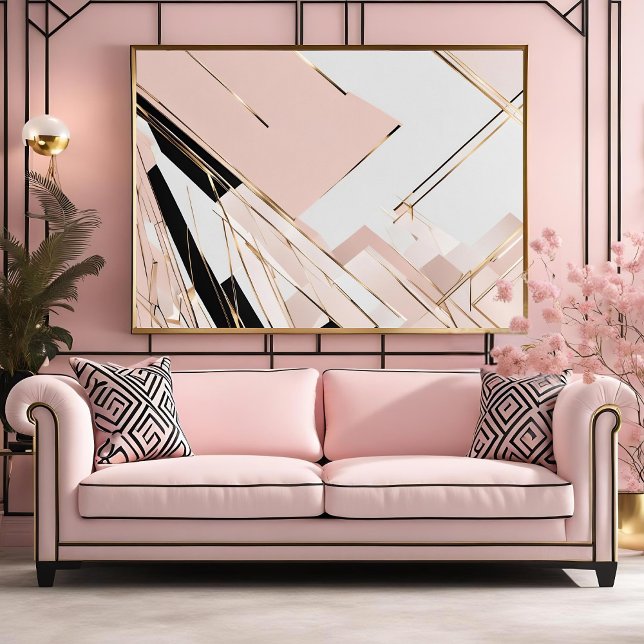 Contemporary Art Deco Inspired utan ram Poster (Pretty pink Art Deco inspired contemporary print. Available in various sizes.)
