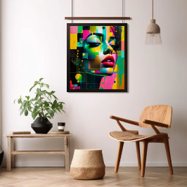 Contemporary Art Modern Porträtt Kvinnors Grönt Ro Fototryck