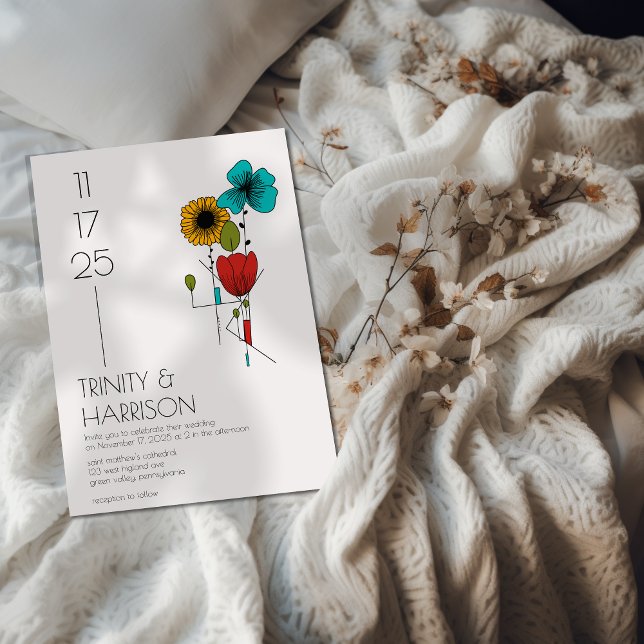 Contemporary Art Noveau Blommigt Bröllop Inbjudningar (Skapare uppladdad)