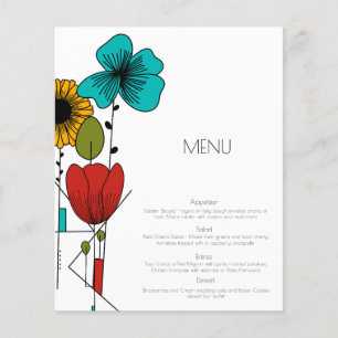 Contemporary Art Noveau Blommigt Bröllop Menu Flygblad