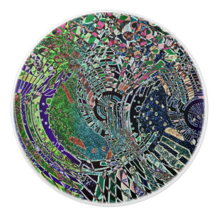 Contemporary av blått och Grönt Mosaic Abstrakt Ar Knopp