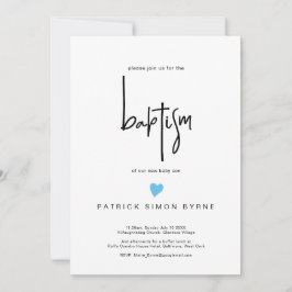 Contemporary Baptism Tiny Blue Heart Pojke Inbjudningar