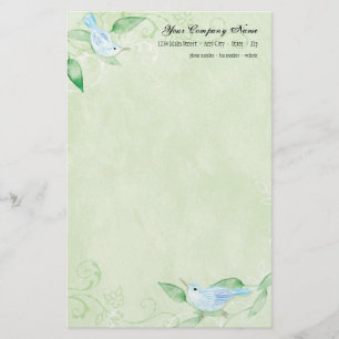 Contemporary Birds n Swirls Grönt Stationery Brevpapper