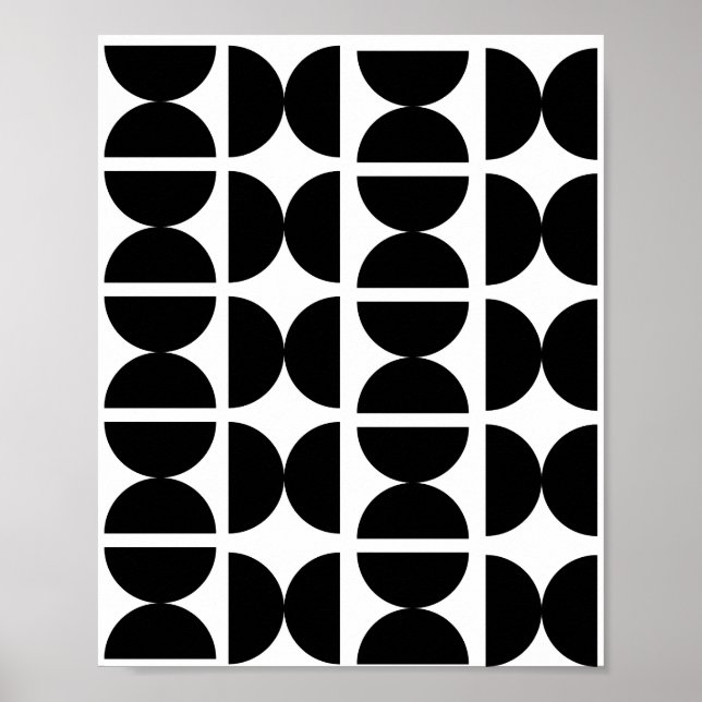 Contemporary Black and White Retro Halva Måne 70-t Poster (Framsidan)