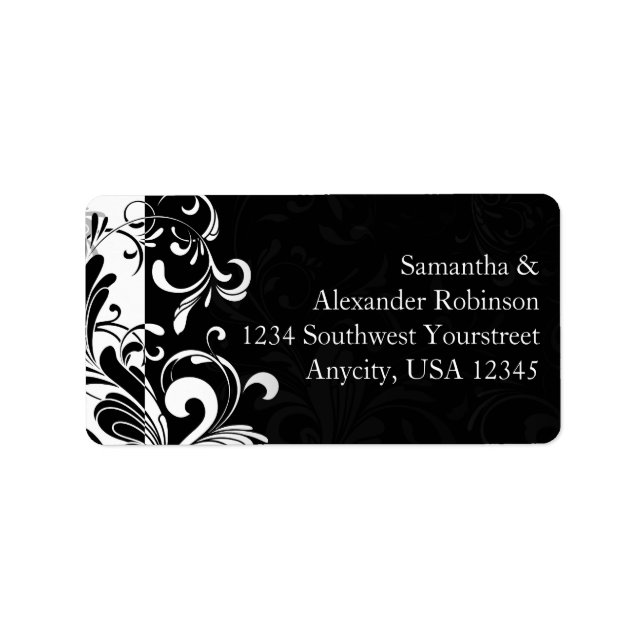 Contemporary Black and White Swirl Adressetikett (Framsidan)