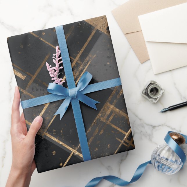 Contemporary Black Gold Geometric Abstract Pattern Presentpapper (Gifting)