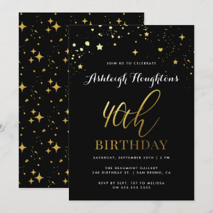 Contemporary Black & Guld Confetti 40:e födelsedag Inbjudningar