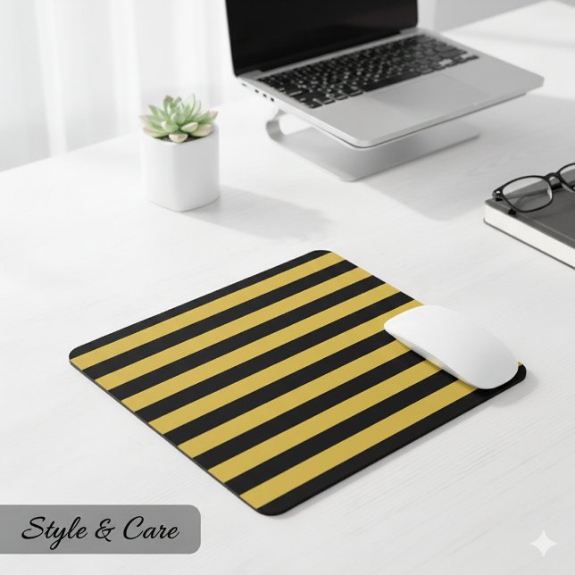 Contemporary Black Metallic Gold Stripe Layout Musmatta (Contemporary Black Metallic Gold Stripe Layout Mouse Pad)