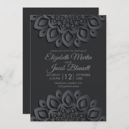 Contemporary Black Papper cut Mandala Bröllop Inbjudningar